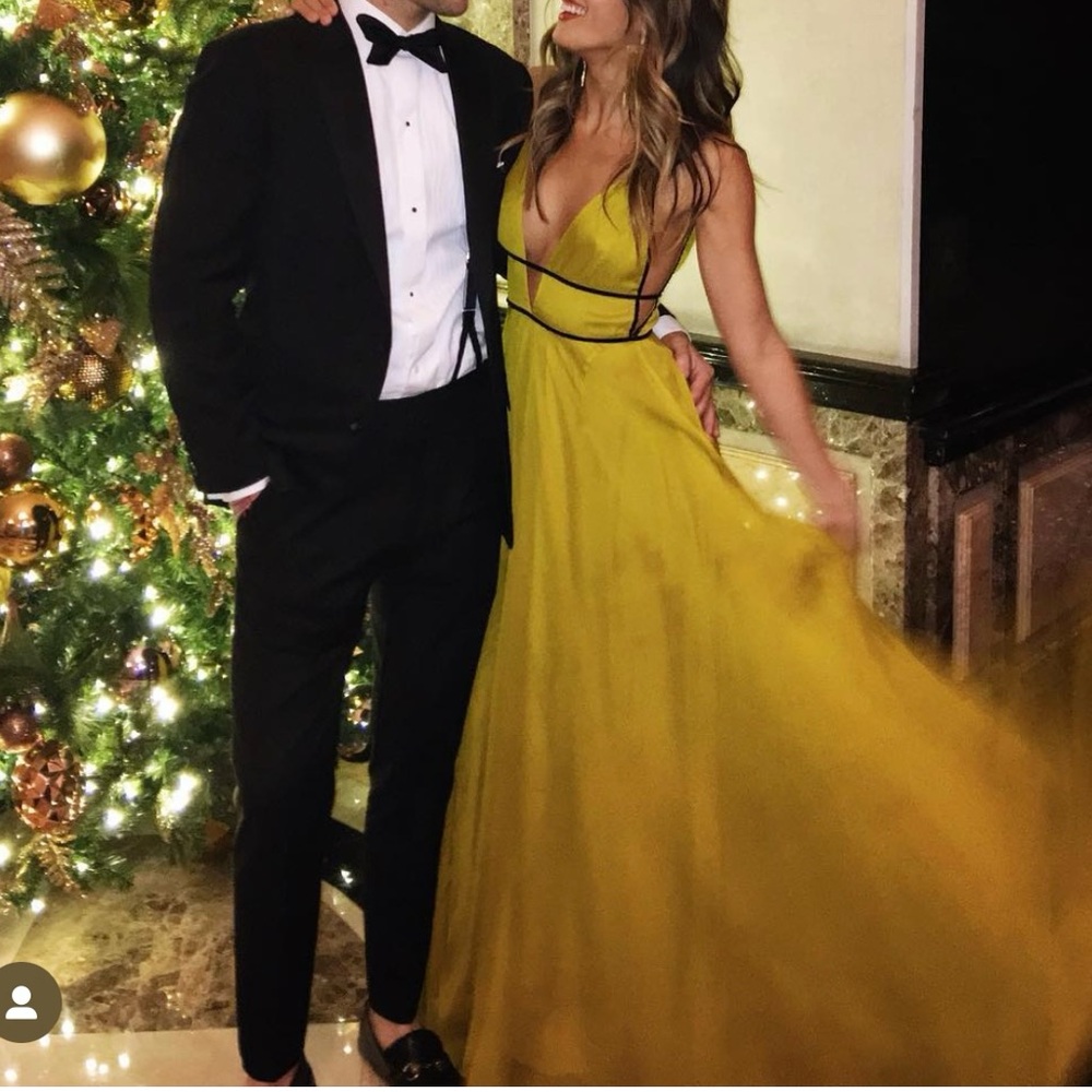 Topshop Yellow Chiffon Beaded Black Trim Dress